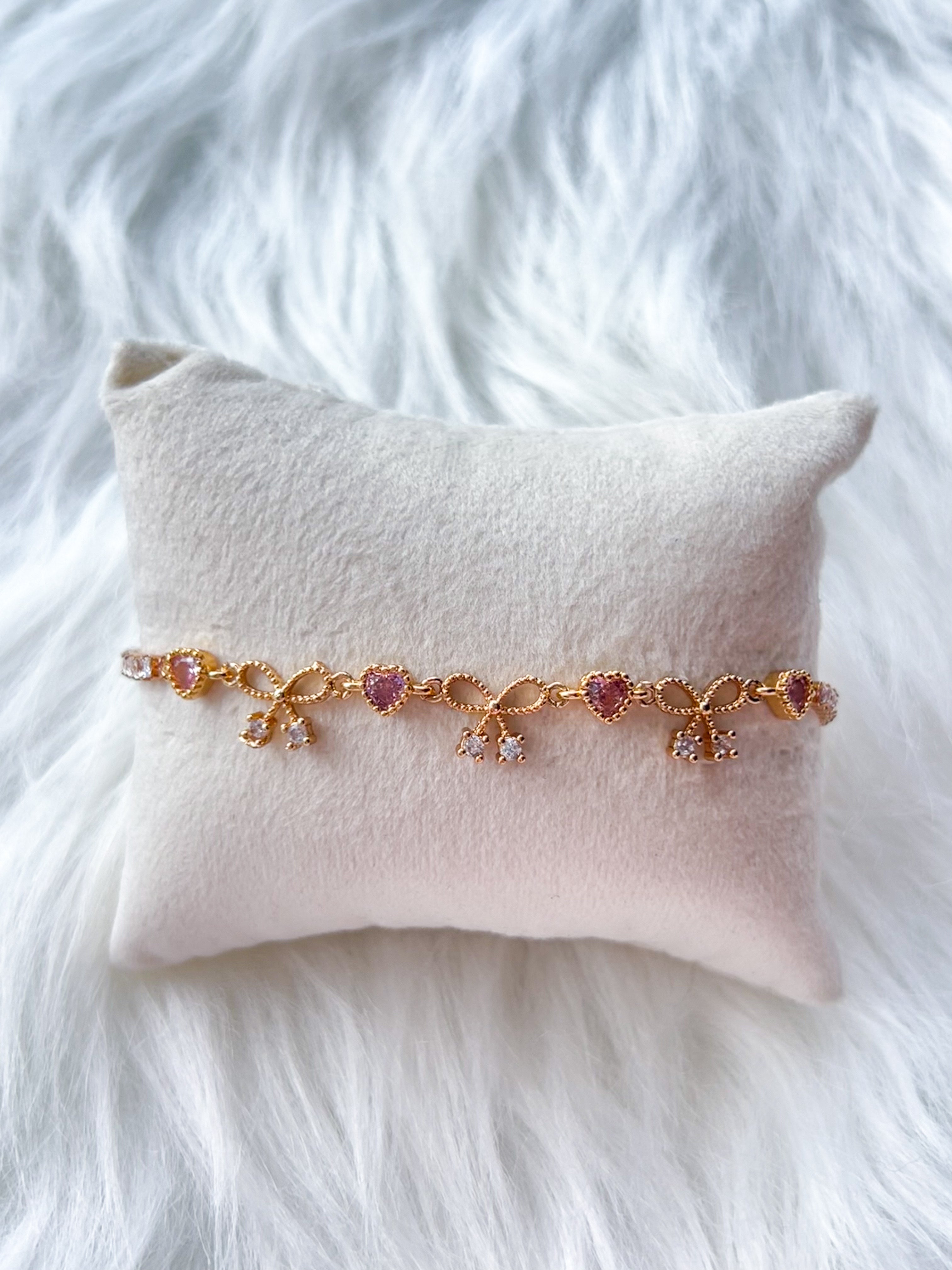 Charlotte Pink Heart & Bow Tennis Bracelet