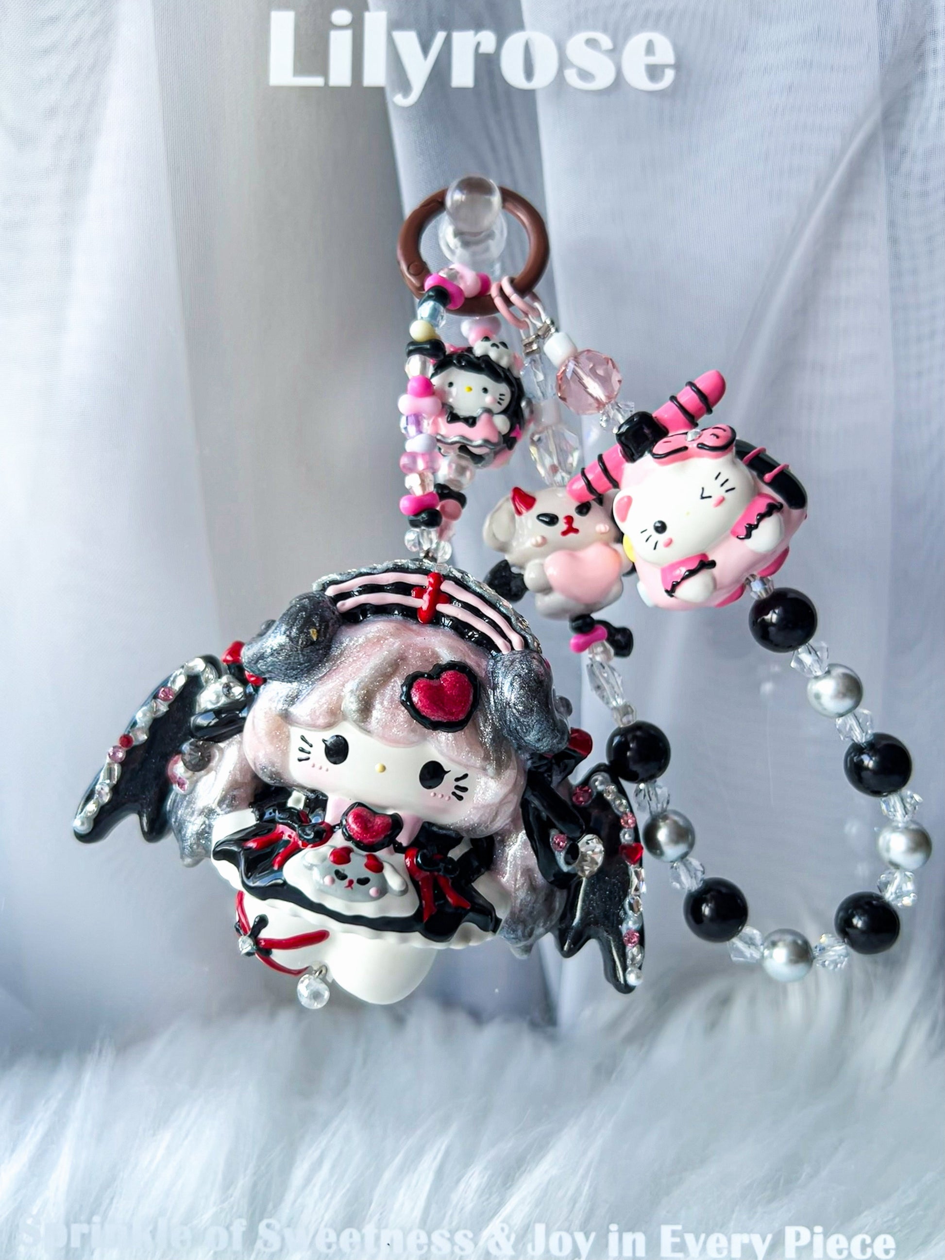 S010 - Black Angel Hand-Painted HK Bag Charm with Strap